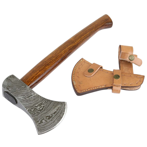 TheBoneEdge 19" Custom Handmade Damascus Steel Throwing Axe Hatchet Wood Handle