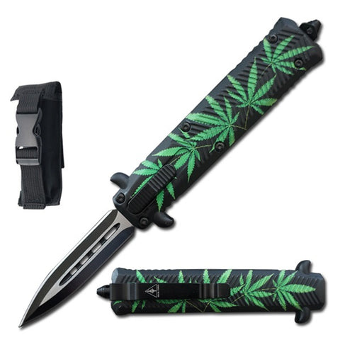 7" Cannabis Marijuana Leaf Stiletto OTF Knife