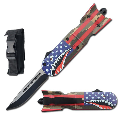 7.25" Shark Bomb Fighter OTF Automatic Knife American Flag
