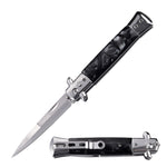 5" Closed Classic Stiletto Automatic Knife - Black Pearl Handle