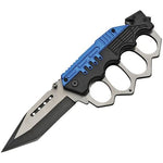 5" COMBAT TRENCH FOLDING KNIFE (BLUE)- KNUCKLES