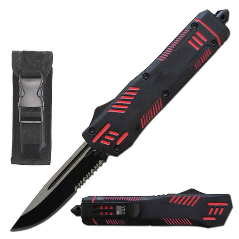 9" Automatic Dual Action Pitbull OTF Serrated Blade Knife