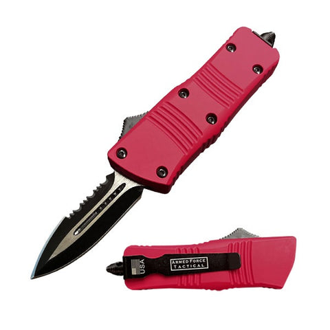 5.5" Hot Pink Mini Automatic OTF Knife Spear Point Blade