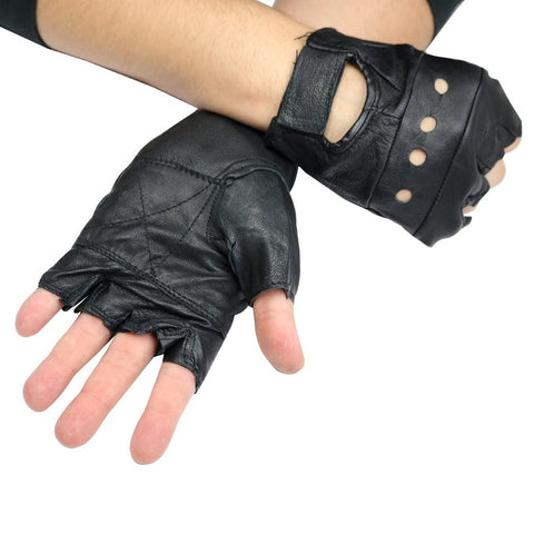Fingerless Leather Gloves with Wrist Strap S-XXL