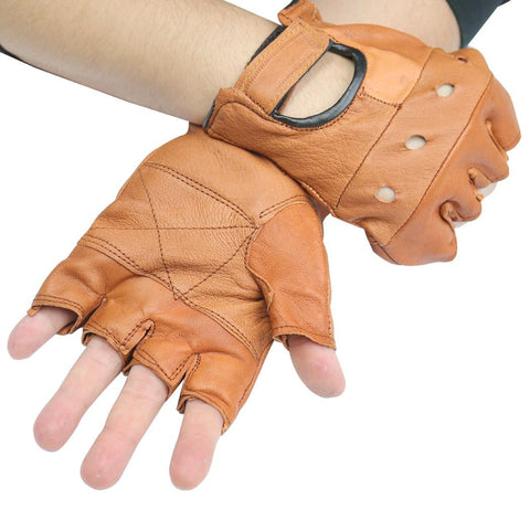 Light Brown Leather Finger Less Gloves 280LB S-XXL