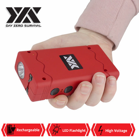 DZS Rechargeable Red Stun Gun with Safety Disable Pin LED Flashlight