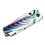 TheBoneEdge 9" Shiny Rainbow Steel Handle Spring Assisted Folding Knife With Belt Clip