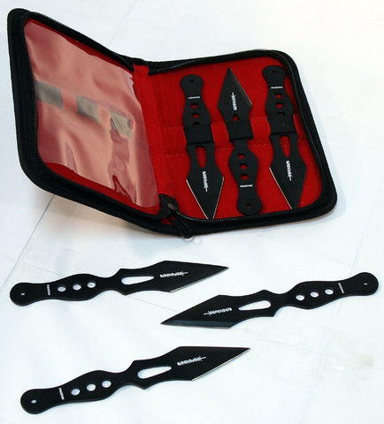 Set Of 6 Black 7" Throwing Knives With Carrying Case 5339