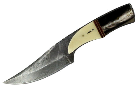 TheBoneEdge 8.5" Hunting Knife Damascus Skinner Bone Handle Series Leather Sheath
