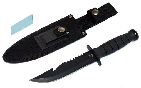 10.5" Hunting Knife With Nylon Button Sheath Hook Blade 5756