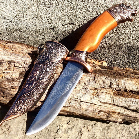 11" Dagger with Sheath Copper Color & Bear Design 5966