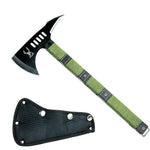 TheBoneEdge 14.5" The Bone Edge Black Blade Tactical Axe with Sheath Green Handle 6184