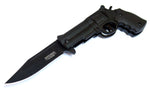8.5" Metal Black Blade Gun Spring Assisted Knife  with Belt Clip 6732