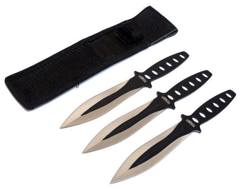 Defender-Xtreme 8" Black & Sliver Blade 3 Pc Throwing Knives with Sheath 6778