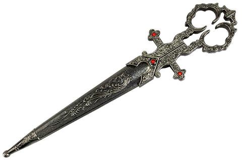 10.5" Renaissance Scissors Dagger Dark Silver Color Handle with Sheath 6932
