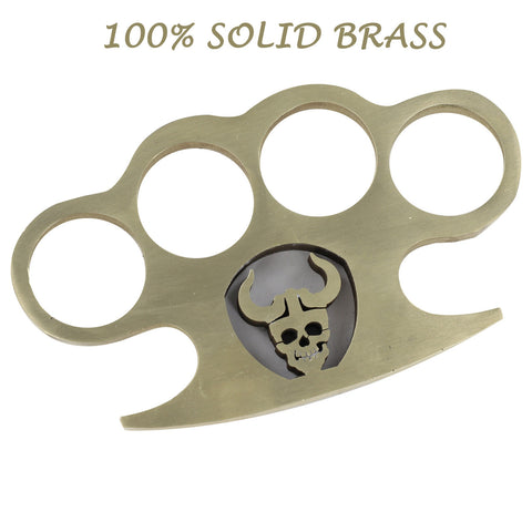 Demonic Horn Skull Solid Brass Knuckle Paper Weight