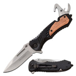 Brown Spring Assist Knife Multi Tool With Can Opener, Rope Cutter, Glass Breaker