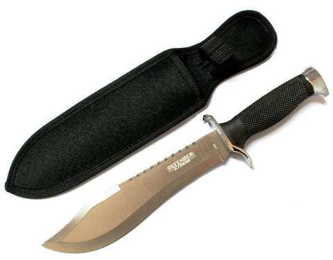 Defender-Xtreme 13" Serrated Blade Silver & Black Hunting Knife with Sheath 7596