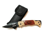 5.25" Mini Tactical Team Wood & Bronze Handle Design Folding Knife with Pouch 7712