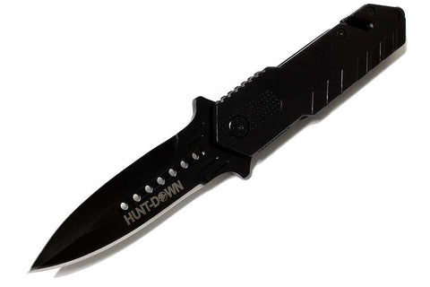 High Quality 8 1/2" Hunt-Down Black Folding Spring Assisted Knife with Belt Clip