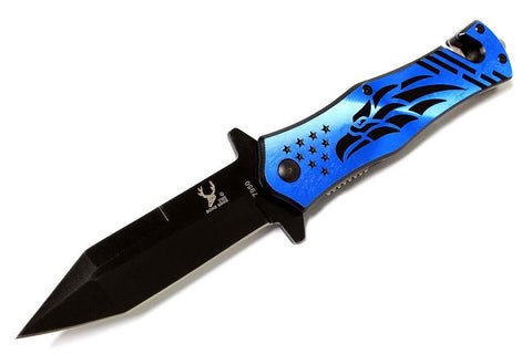8" Blue Falcon Design Spring Assisted Knife Stainless Steel  7950