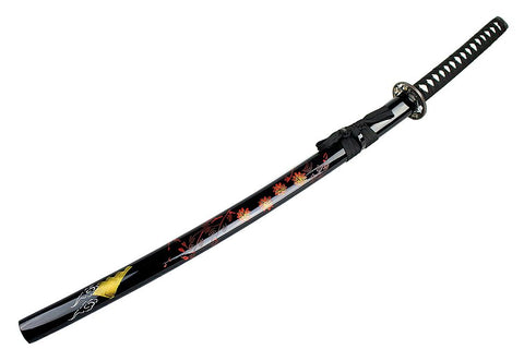 40.5" Black Collectible Katana Samurai Sword With Red Flower Design
