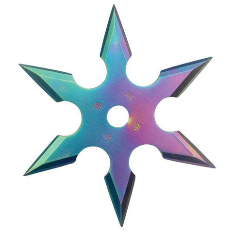 6 Point Rainbow Stainless Steel Throwing Star with Pouch - 4" Diameter