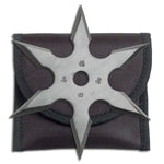 6 Point Grey Titanium Coated Throwing Star with Pouch - 4" Diameter