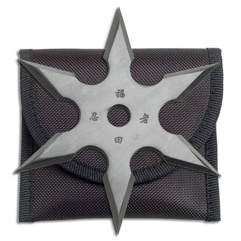 6 Point Grey Titanium Coated Throwing Star with Pouch - 4" Diameter
