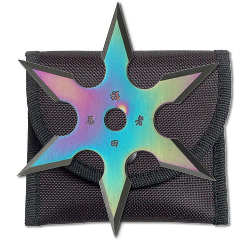 6-Point Rainbow Titanium Coated Throwing Star with Pouch - 4" Diameter
