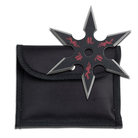 Black Stainless Steel 6 Point "Dragon" Throwing Star With Pouch - 4MM Thick