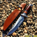 12"Hunt-Down Fixed Blade Brown and Chrome Knife with Leather Sheath