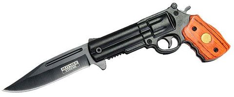 8.5" Defender Xtreme Black/Rosewood Spring Assisted Gun Knife with Belt Clip 9244