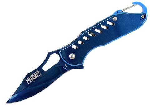 6.5" Defender Xtreme Spring Assisted Refelctive Blue Knife with Keychain Clip 9273