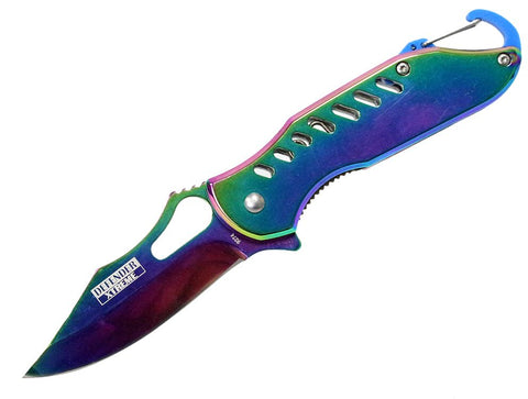 6.5" Defender Xtreme Spring Assisted Refelctive Multi-Color Knife with Keychain Clip 9274