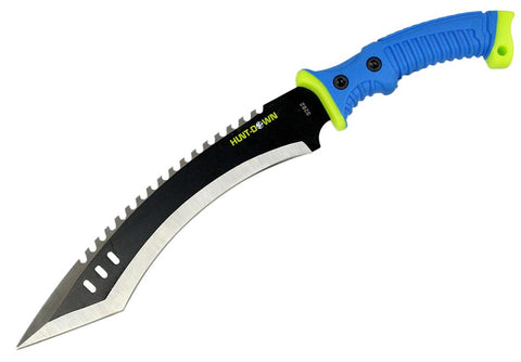 Hunt-Down 16" Full Tang Hunting Knife with Blue/Neon Green Rubber Handle 9282