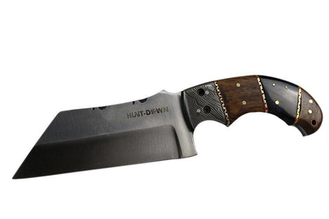 Hunt-Down 9" Full Tang Tanto Blade Hunting Knife with Wood Handle and Leather Sheath 9359