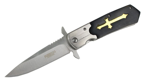 9.5" Defender Xtreme Spring Assisted Folding Knife Black Cross Handle 9367