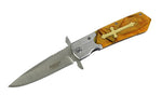 9.5" High Quality Defender-Xtreme Spring Assisted Knife with Amber Cross Handle
