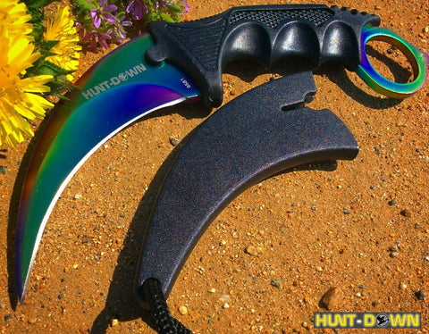 7.5" Hunt Down Karambit Multi Color Blade Hunting Knife with Sheath and Clip