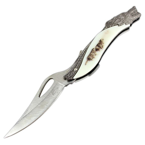 TheBoneEdge 8" Wolf Pattern Handle Folding Knife With Gift Box 9672