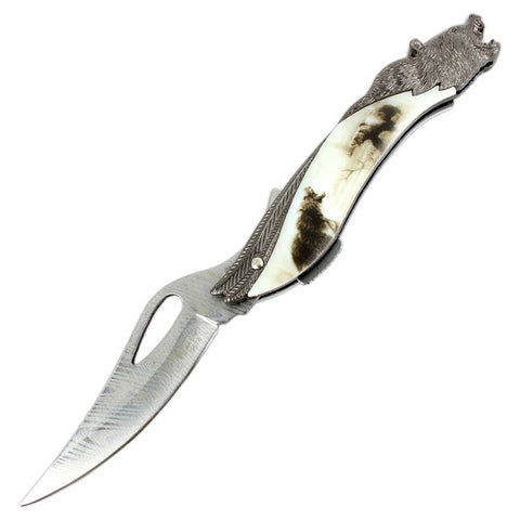 TheBoneEdge 8.5" Bear Pattern Handle Folding Knife With Gift Box 9674