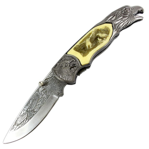 TheBoneEdge 8" Eagle Pattern Handle & Blade Folding Knife 9678
