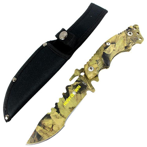 Hunt-Down 10" Stainless Steel Full Tang Survival Hunting Knife Camo Handle 9730
