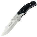 Hunt-Down 8" Spring Assisted Tactical Rescue Pocket Knife - Black & White Swirl Handle 9744