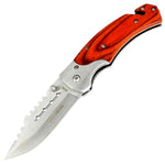 Hunt-Down 8" Spring Assisted Tactical Rescue Pocket Knife - Wood Handle 9745