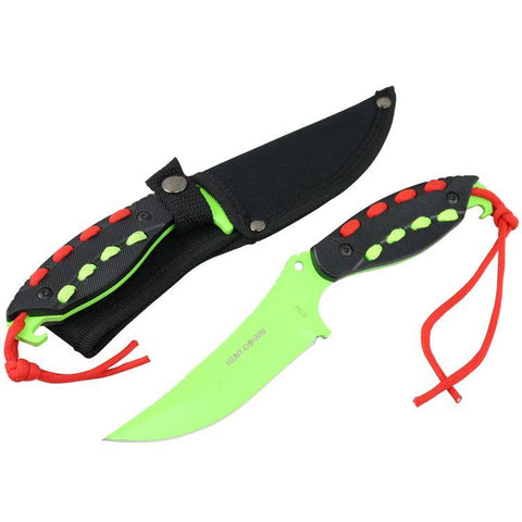 Hunt-Down 8" Light Green Hunting Knife With Black Handle and Green Red paracord 9759