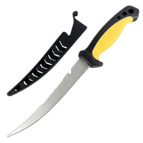 11.5" Defender Comfort Yellow Grip Fish Fillet Knife with Serrated Edge Blade 9764