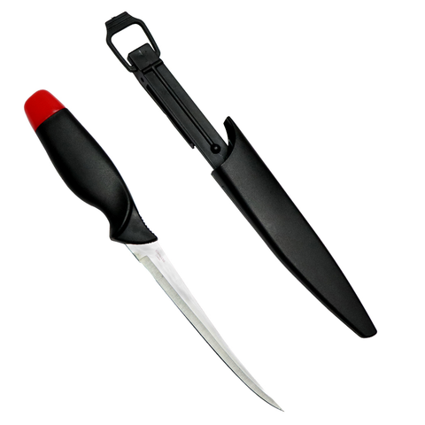 11.5" Defender Comfort Red Cap Fish Fillet Knife Black w/ Red Accent Handle