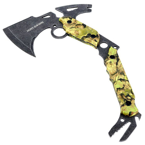 Hunt-Down 13" Hunting Survival Axe With Sheath  - Green Camo Color Handle 9807